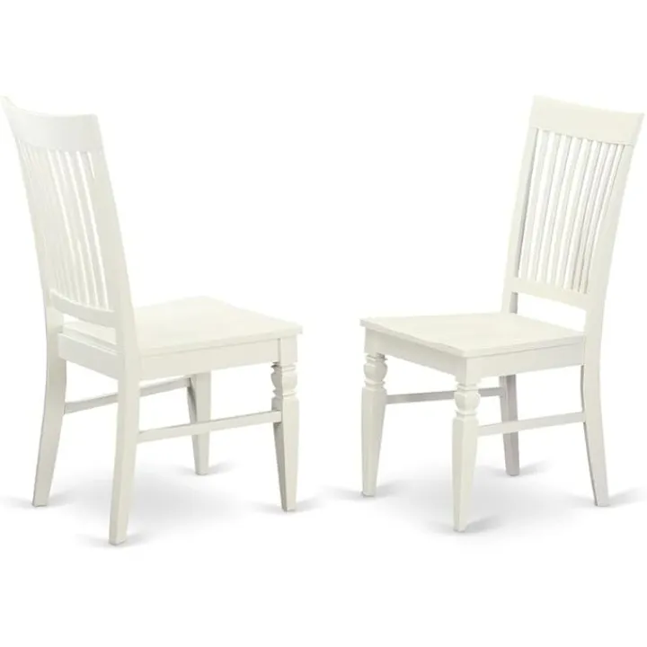 White Wooden Dining Chairs – Solid Wood Kitchen and Dining Room Chairs Set of 2 with Slatted Back, Classic and Durable Seating for Home