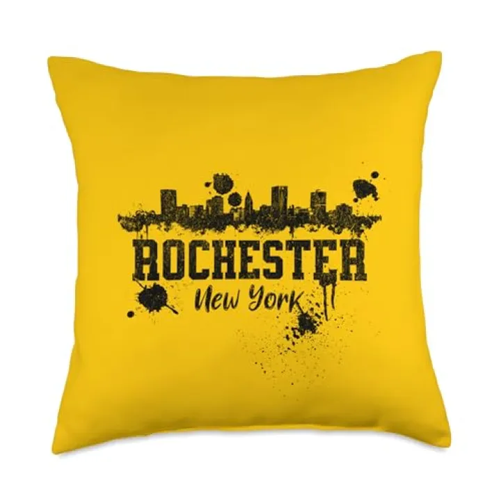 Rochester NY Skyline Minimalist Cityscape Line Art Throw Pillow