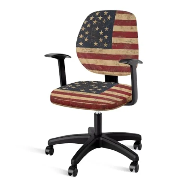 GLENLCWE 2 PCS Universal Computer Office Chair Cover USA Flag Stretchy Cozy Desk Chair Slipcovers Non-Slip Computer Desk Chair Seat Covers for Office Decor