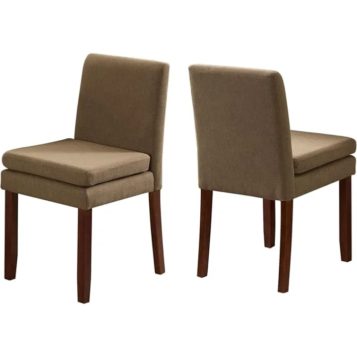 Upholstered Dining Chairs Set of 2, Modern Dining Room Chairs with Double-Layer Cushions and Wood Legs, Linen Kitchen Accent Side Chairs, Farmhouse Armless Chairs for Dining Room Kitchen, Brown