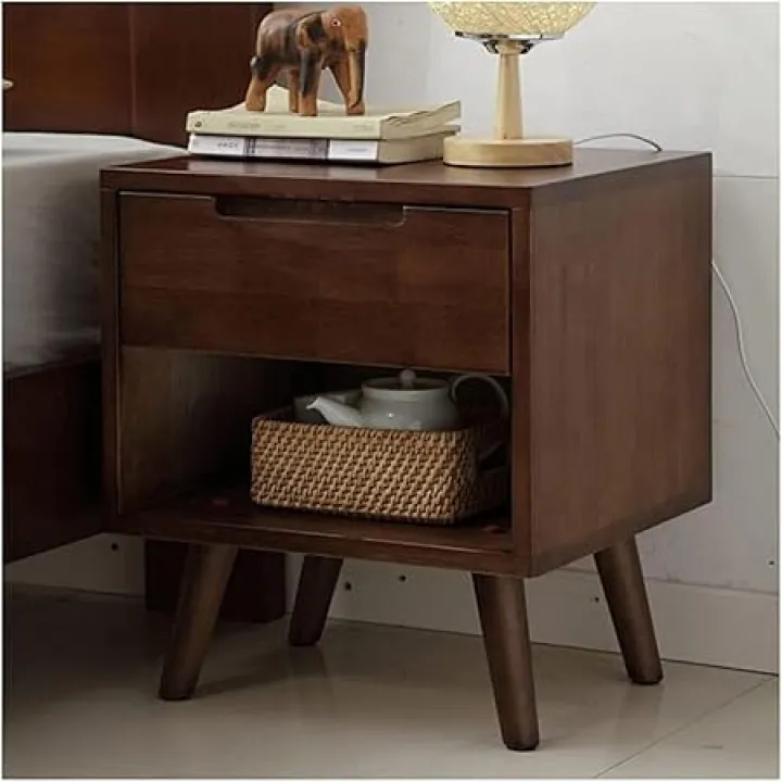 Nightstand Bedside Table Bedroom Multifunction, Simplicity Nightstand with 1 Drawers, Bedside Cabinet Retro (Walnut)