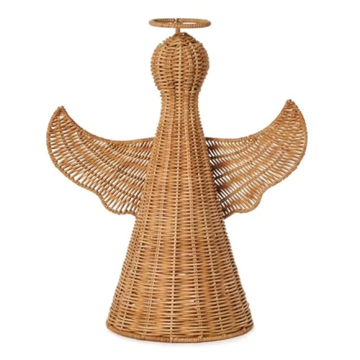 Two's Company Hand-Crafted Large Rattan Angel Tree Topper, 16.25-Inch, Brown