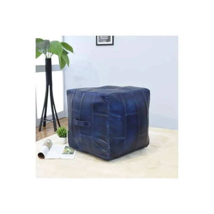 Maykoosh Leather Pouf - Square Foot Ottoman with Geometric Design - Stylish Accent Furniture