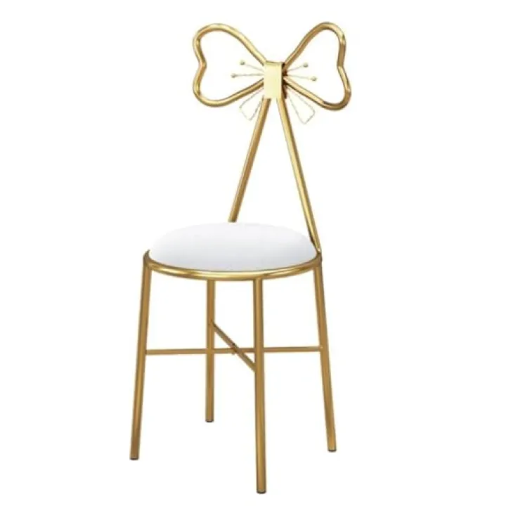 Poltrona moderna in pelle bianca con papillon in ferro e velluto, per camera da letto delle ragazze, tavolo da toeletta, sedia da trucco e sgabello da pranzo