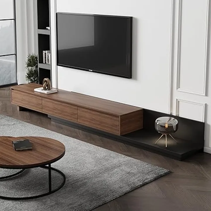 Mid-Century Modern Extendable TV Cabinet with 3 Drawers,TV Stand Adjustable from 78.7" to 130",Entertainment Center for Living Room,Walnut