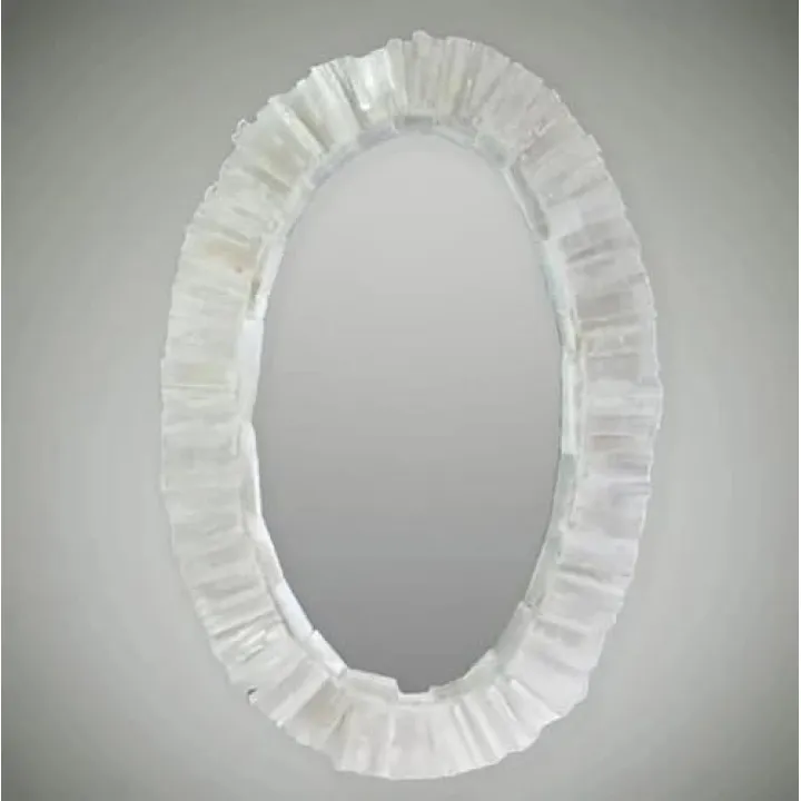 Selenite Wall Mounted Mirror with Stunning Look I 18 x 12 Inches Selenite Looking Glass for Room Decor