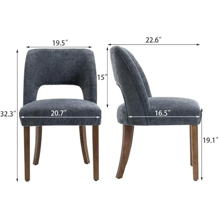VKNOW Wooden Dining Chairs Set of 6, Modern Fabric Upholstered Dining Room Chair Kitchen Chairs, Farmhouse Dinner Chair for Kitchen Dining Room, Navy