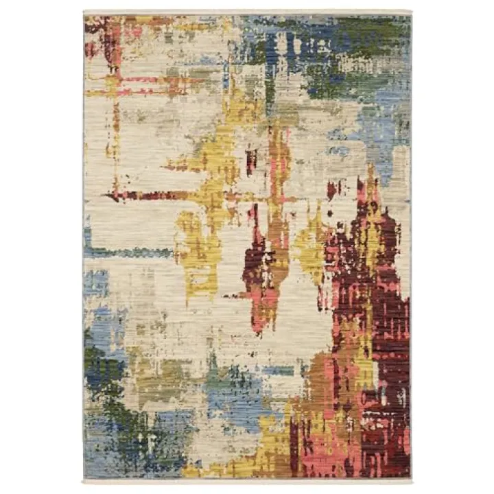 Oriental Weavers Soleri Wool Blend Area Rug - SOL01-5'3" x 7'6" - in Beige/Multi - Modern Style, Wool Blend, Bedroom, Office Rug