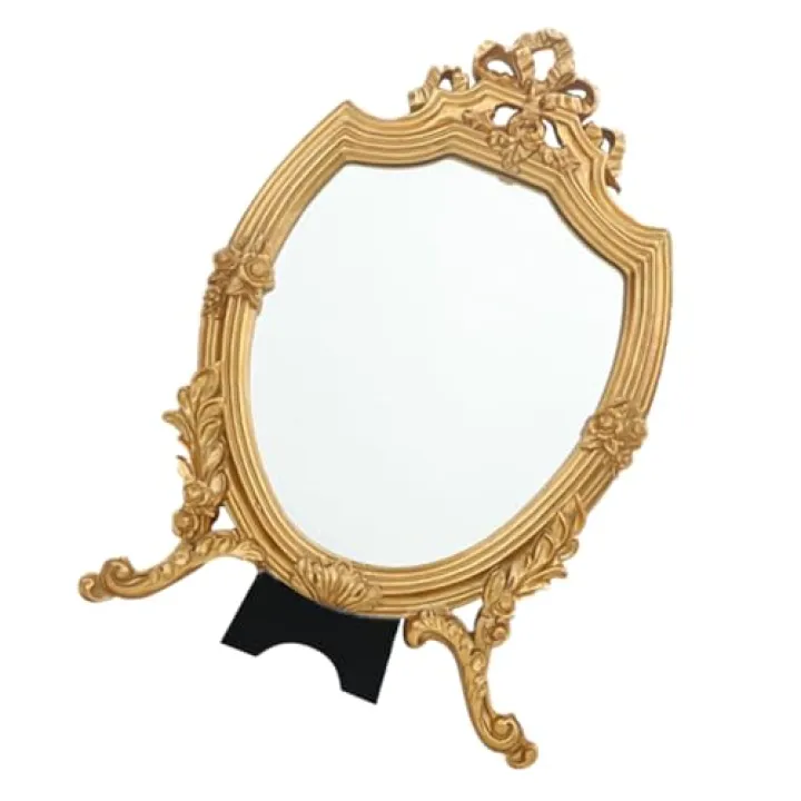 DECOMELODY 1pc Retro Carved Makeup Mirror Light Women Desktop Cosmetic Mirror Vintage Style for Home