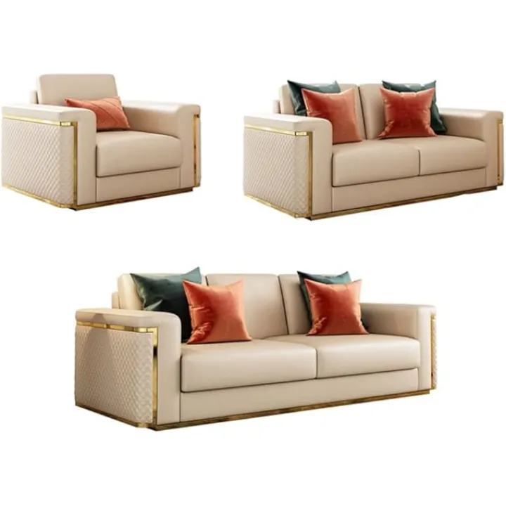 Living Room 3 Seat Lounge Sofa Mid-Century Sofa Modular Furniture First Floor Upholstered Leather Sofa
