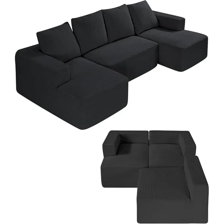 VEVOR Modular Sectional Sofa, U Shaped Couch, Sectional Sofa for Living Room, Cloud Couch with High Rebound Sponge with Cushion for Living Room, Apartment, Black