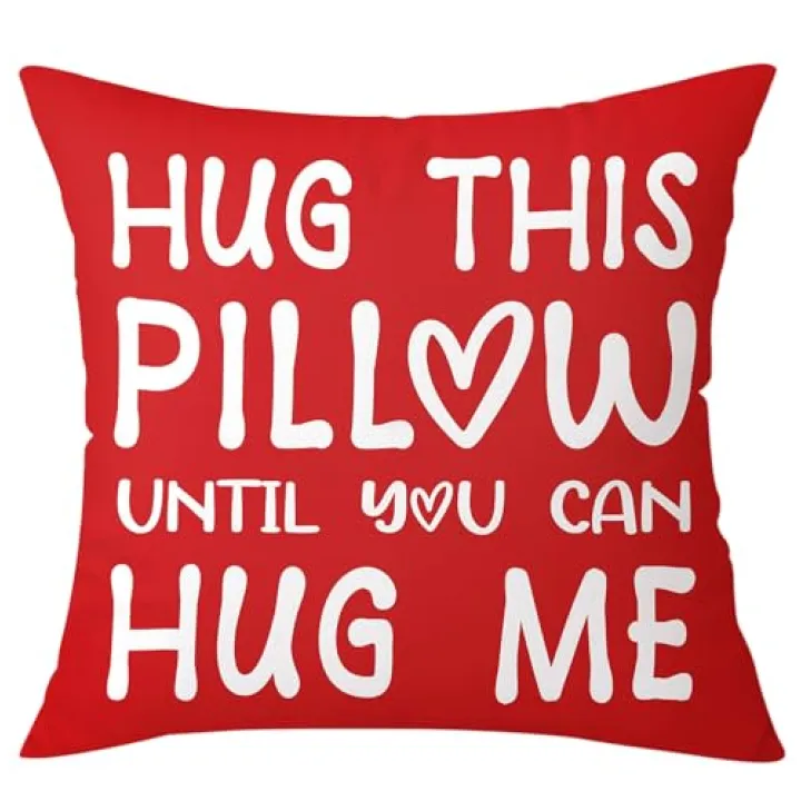 OTOSTAR Throw Pillow Cover Hug This Pillow Until You Can Hug Me Square Lover Pillow Case 20x20 Inch for Couple Heart Long Distance Gift, Boyfriend Girlfriend Birthday Gifts (Red)