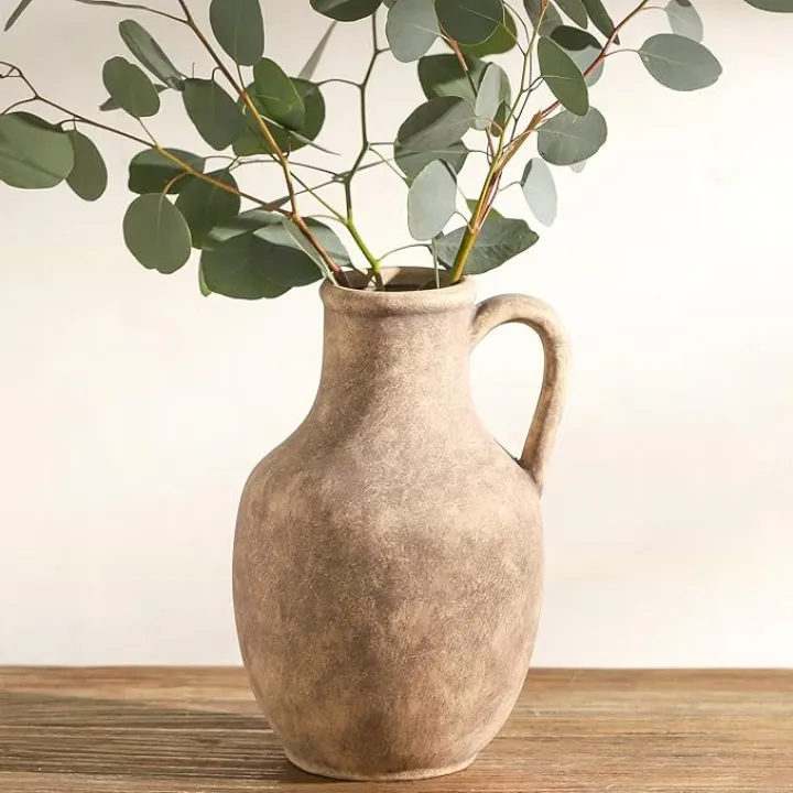 Ceramic Flower Vase Home Decor - 10 Inch Large Table Flowers Vases Living Room Bedroom Plant Decorations Farmhouse Vintage for Kitchen Shelf Office Coffee Dining Desk House Women Gift (Retro, 10")
