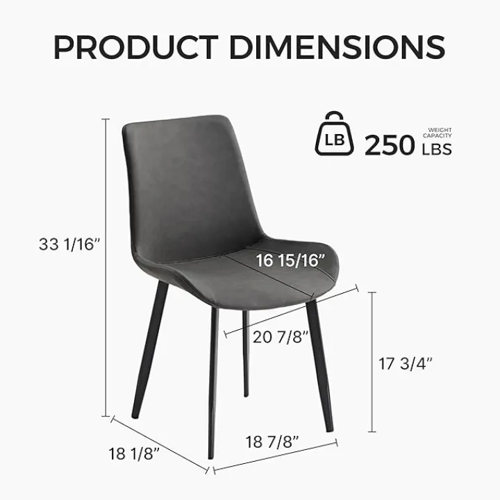 EUREKA ERGONOMIC Dining Chairs Set of 2, Upholstered Faux Leather Kitchen & Dining Room Chairs, Mid Century Modern Dining Chairs Armless with Carbon Steel Legs for Kitchen Living Vanity Room, Gray