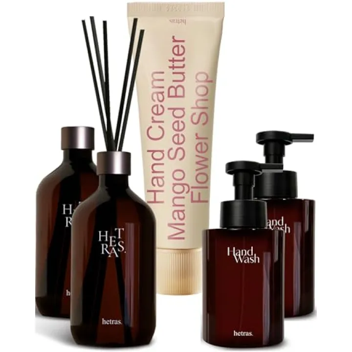 hetras. | Flower Shop - Premium Reed Diffuser Set 16.9 fl.oz. 2 Pack + Perfume Bubble Hand Wash 17.4 fl oz x 2 Pack + Perfume Hand Cream 1.69oz. Bundle