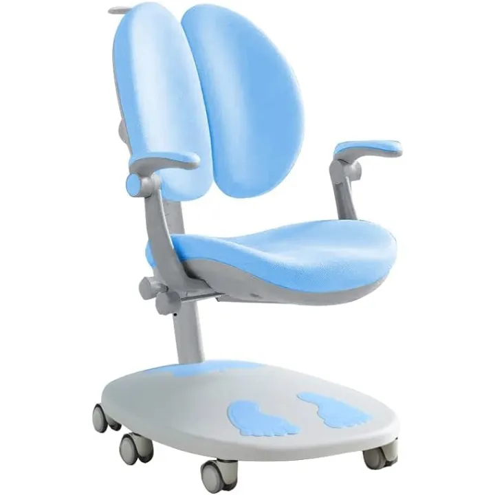 FCD Kids Desk Chair, Adjustable Height and Seat Depth Study Table Chair with Foldable Armrest, Auto Brake Casters and Footrests for Girls, Blue