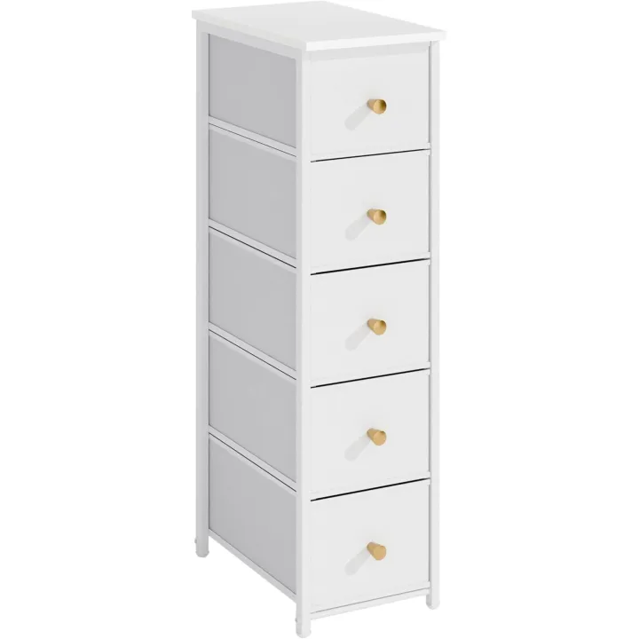 Narrow Storage Cabinet for Small Spaces Slim Bathroom Dresser with Drawers Tall Thin Storage Organizer for Bathroom Bedroom Skinny Cabinet(White, 5 Drawers)