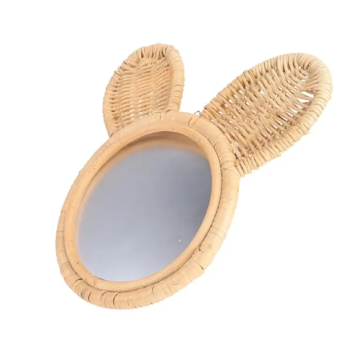 Vaguelly 1pc Wall-Mounted Rattan Woven Makeup Mirror Decorative Beige Hanging Mirror for Bedroom and Living Room Retro Design Material Adds Space and Art to Your Home