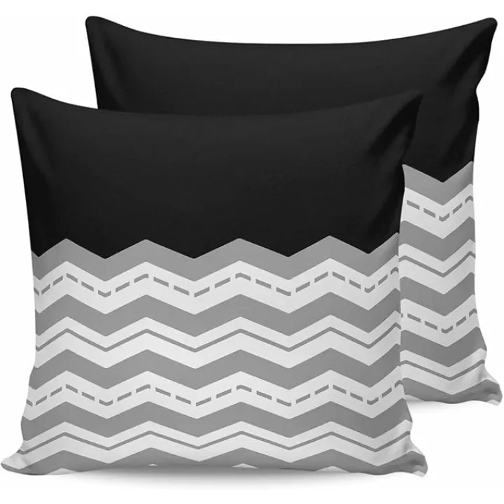 Modern Waves Striped Outdoor Pillow Covers 20x20in Pack of 2 Waterproof Pillowcase Black Grey White Stripes Decorative Throw Cushion Case for Patio Couch Sofa