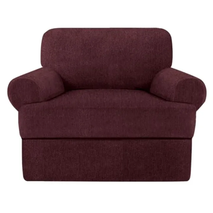 Jcones 2 Pieces T Cushion Chair Covers with Arms Super Stretch Chair Slipcover for Living Room Pet Dog Universal Slip Cover Anti Slip Armchair Furniture Protector (Burgundy, 1 Cushion)