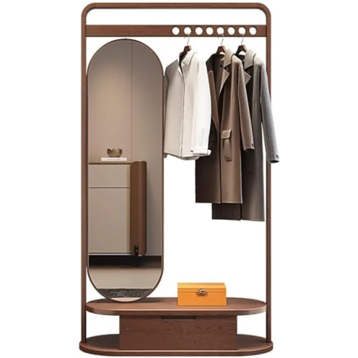 Full-Length Mirror with Coat Rack and Storage, Floor-Standing Dressing Mirror for Home, Living Room & Bedroom, 120 cm(100cm)
