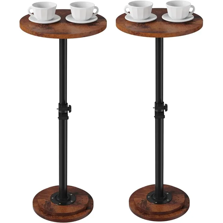2Pack Drink Table - 360° Swivel Height Adjustable for Small Spaces, Round Side Martini Pedestal Table for Sofa Couch, Living Room, Bedroom, Vintage