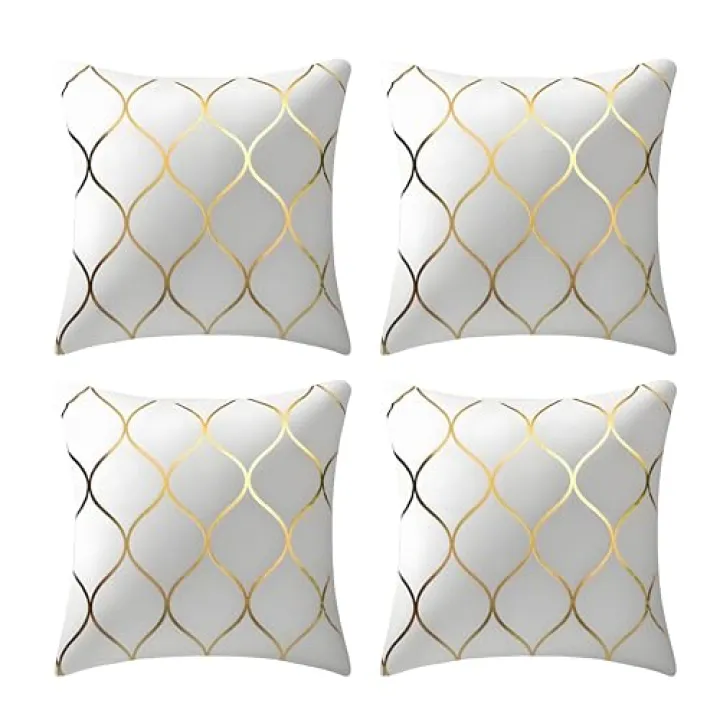 Gyulin Pack of 4 Gold Velvet Throw Pillow Covers 18x18 Inches Solid Square Pillow Covers Geometric Cushion Covers for Couch Sofa Home Bedroom Decor, White
