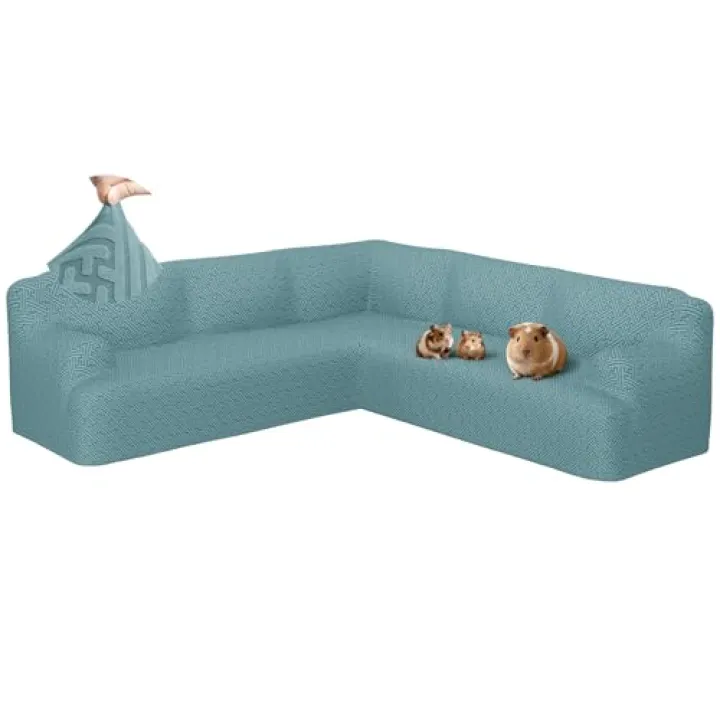 ROFASVCO Sectional Couch Covers L Shape Sofa Cover 1-Piece Stretch Corner Couch Covers Non Slip Washable Sofa Slipcovers Soft Fleece Furniture Protector for Dogs Pet (Large, Lake Blue)