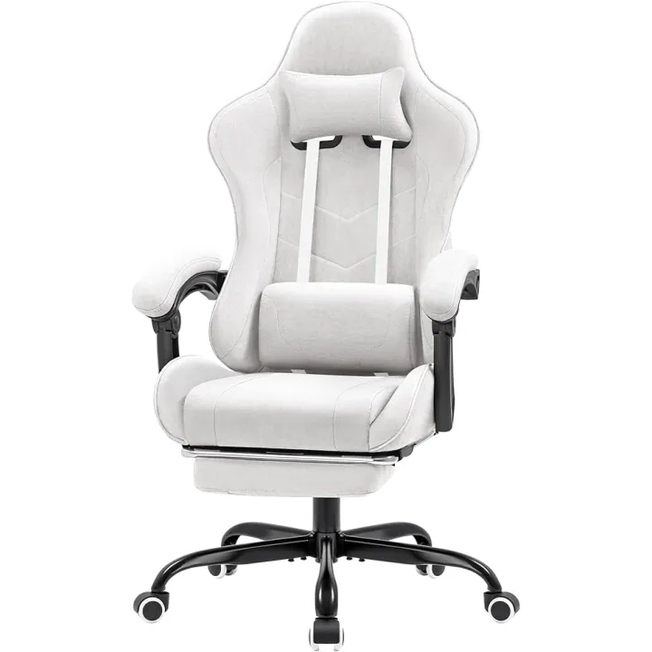 Furmax Fabric Gaming Chair with Footrest, Video Game Chair with Massage Lumbar Support and Adjustable Headrest, Ergonomic Racing Style Computer Chair (Ash Grey)