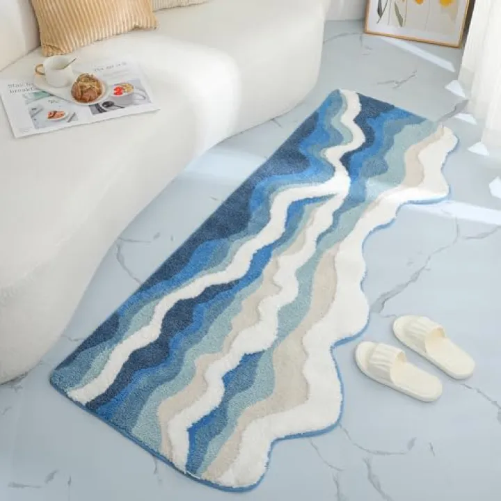 Loismood Luxury Bath Mat Non Slip and Super Absorbent Soft Microfiber Area Rug Machine Washable Rug for Living Room, Bedroom and Bathroom (Blue, 47"x20")