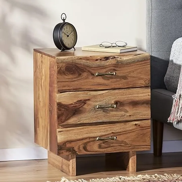 MOOSH Charming Nightstand with Wood and Functional Antique Brass Handles Attractive Stylish Storage Compartments