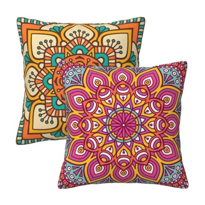Boho Pillow Covers 18x18 inch Throw Pillowcases Set of 2 Decorative Square Cushion Covers for Sofa Bed Chair Living Room Bed Room(Bohemian Patterns)