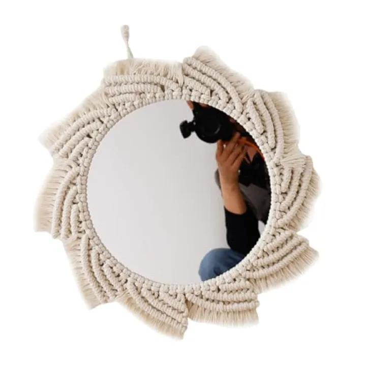 Unomor Decorative Hanging Makeup Mirror Wall-Mounted Scandinavian Style Mirror for Bedroom Bathroom and Entryway Decor Handcrafted Unique Design for