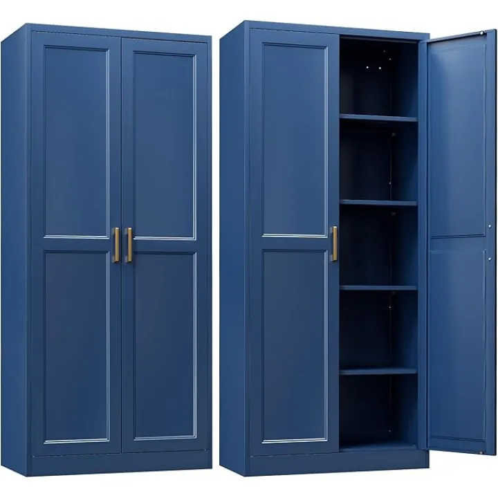 Kitchen Pantry Cabinet,71”Blue Metal Pantry Storage Cabinets with Doors and 4 Adjustable Shelves,Kitchen Cabinet with 2 Gold Handles,Tall Cabinet for Livingroom,