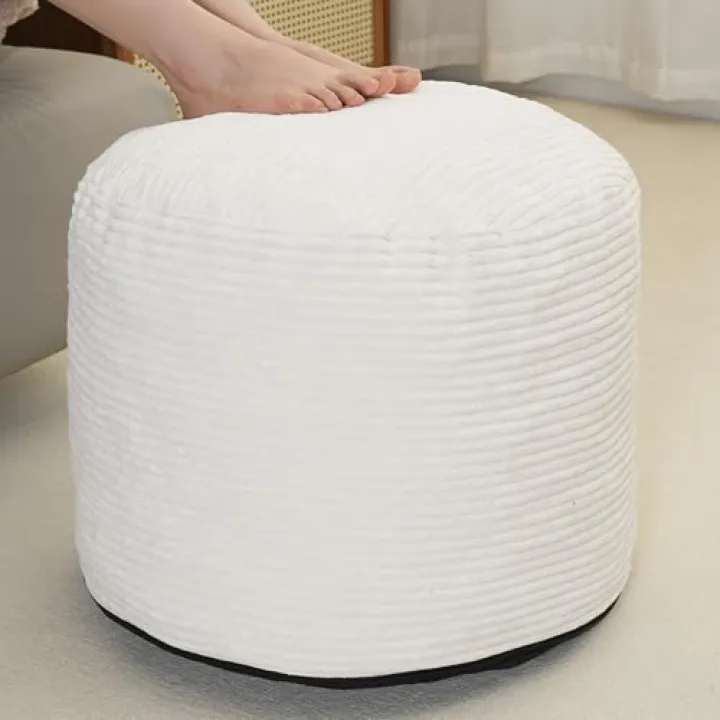 Yueyocici Pouf Ottoman Stuffed Round Modern Foam Filled Foot Rest Corduroy Poufs for Living Room Chair Decorative 20 X 15 Inches Fluffy Pouf Foot Stool Storage Ottoman, Beige