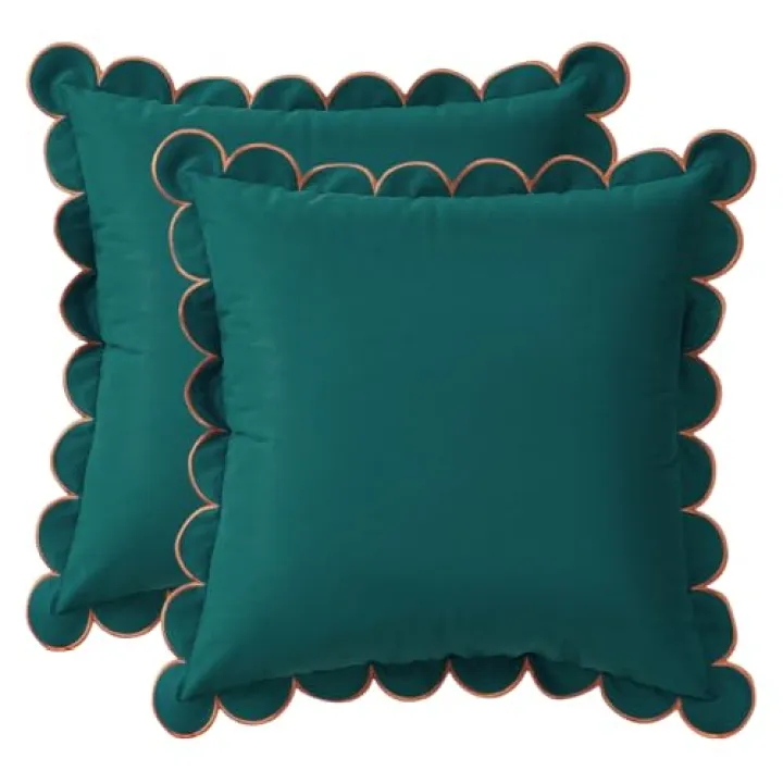 MONDAY MOOSE Decorative Throw Pillow Covers Cushion Cases, Set of 2 Soft Velvet Scalloped Round Edge Designs, Mix and Match for Home Decor, Pillow Inserts Not Included (20x20 inch, Dark Teal)