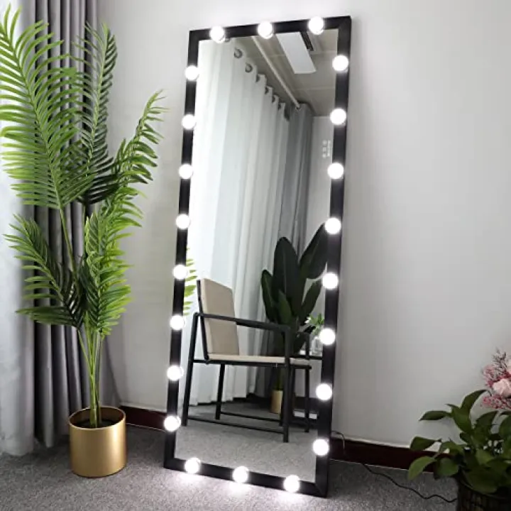 Full Length Mirror with Lights Full Body Vanity Mirror with 3 Color Modes Lighted Standing Floor Mirror for Dressing Room Bedroom Wall Mounted Touch Control Black 63x24inch