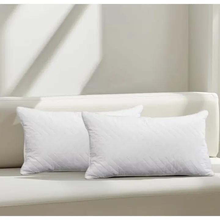 Set of 2 12x20 Goose Feather Throw Pillow Inserts with Luxurious Quilting and Satin Edging CP27470