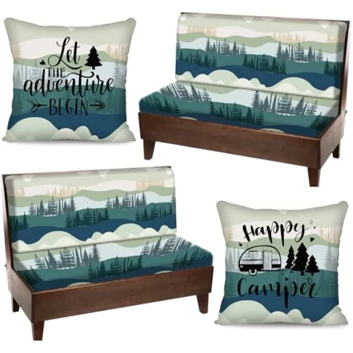 HunnmingRe 6 Pcs Rv Dinette Cushion Covers Stretch Washable Rv Dinette Cushion Covers Camper Accessories for Camper Car Bench, 2 Pillowcase, 2 Backrest and 2 Bench Replacement(Mountain Landscape)