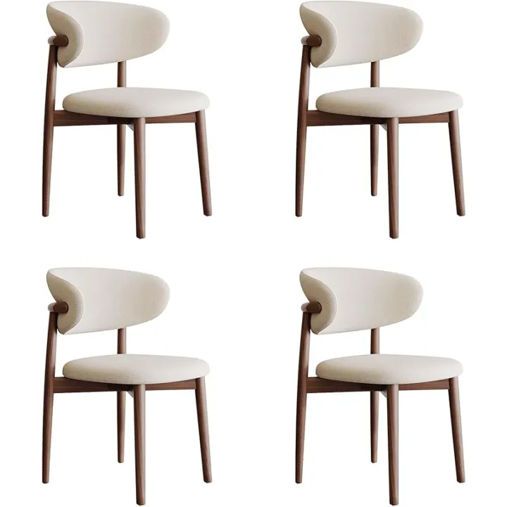 Modern Dining Chairs Set of 4 – Cotton Linen Fabric Upholstered Dining Room Chair, Farmhouse Kitchen Side Chairs with Solid Wood Legs – No Assembly Required