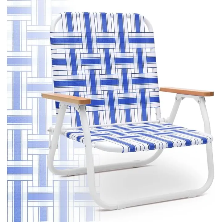 Sekey Camping Chair, Beach Chair for Adults with Highback, Folding Lawn Chair with Webbed Airflow Mesh, Patio Chair with Rust-Proof Coating, Webbed Lawn Chair for Outdoor, Fishing, Backyard, Blue