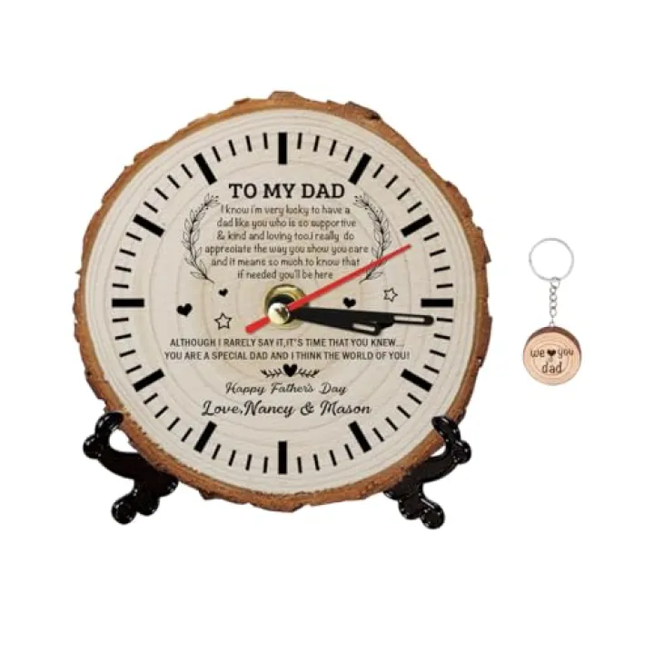 BFHEFGSUU to My Dad Personalized Wooden Clock Custom Name Wood Clocks Papa Clock from Daughter Son Clocks Gift for Papa Father Father's Day Birthday Xmas (Style 10)