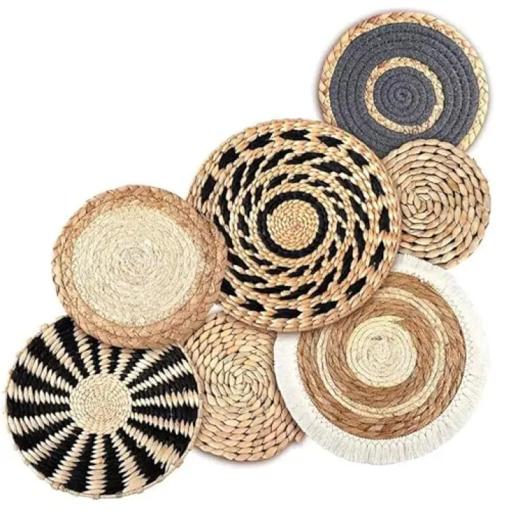 Lamppdcor Woven Wall Decor - 7PCS Rattan Boho Basket - Natural Rustic Flower Art for Bedroom, Bathroom