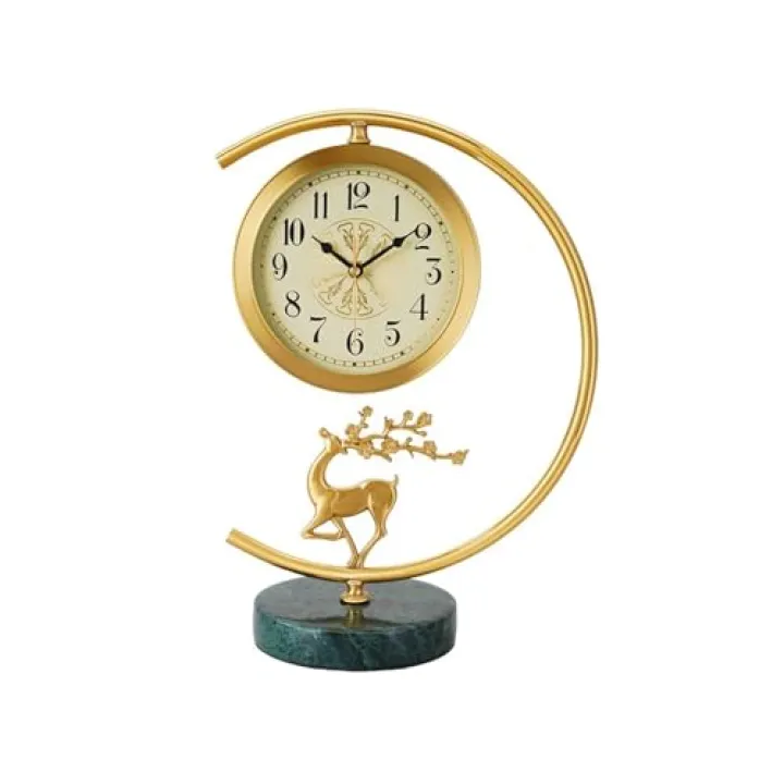 WANGHAI2024M Table Clock Vintage Desk Clock 7-inch dial Desktop Clock Brass Table Clock Home Decorations for Living Room Bedroom Shelf Decoration Desk Clock(Green)