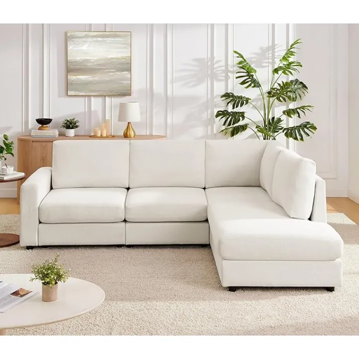 100“ L Shaped Couch with Reversible Chaise, Convertible 4 Seater Sectional Sofas Couch for Living Room,Apartment (Cream)