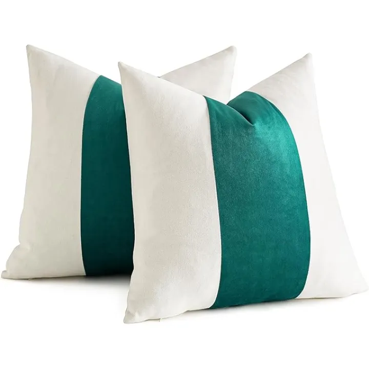 AmHoo Pack of 2 Velvet Panel Cotton Pillow Covers Decorative Pillowcase Cushion for Couch Sofa Bedroom 18 x 18-Inch Teal Green