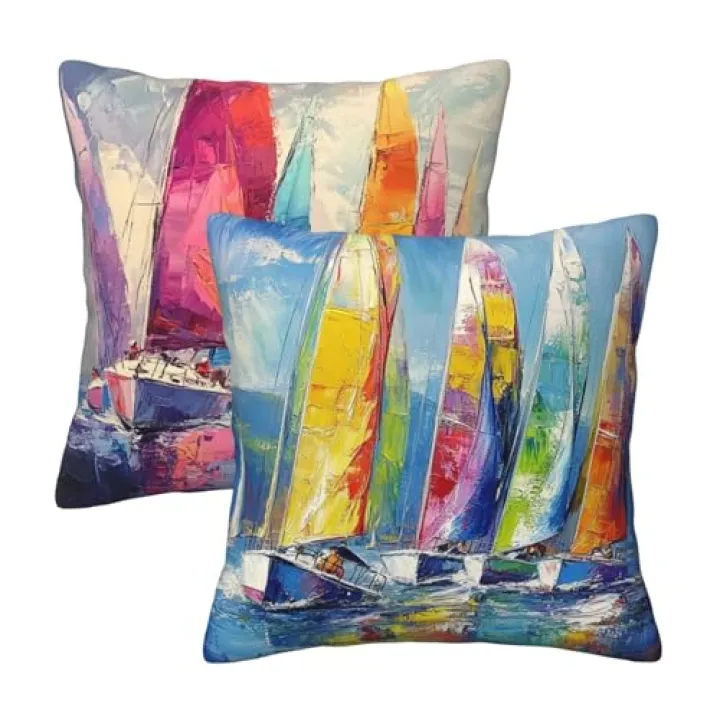 Guiteinyi Sailboats Throw Pillow Covers 18x18 Set of 2 Square Pillow Case for Home Decorative Sofa Couch Bedroom Living Room