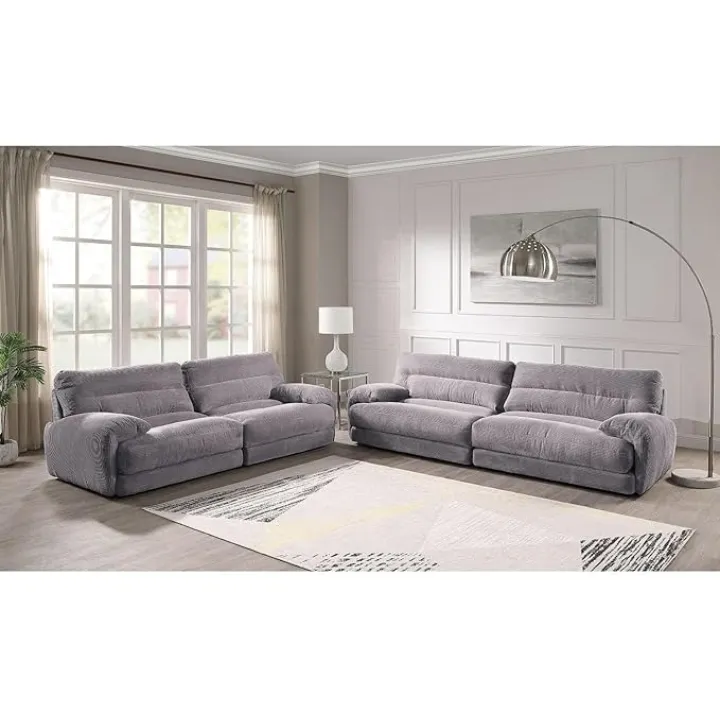 Gray Corduroy 2PCs Living Room Sofa Set - Soft, Supportive & Easy to Maintain for Family Living & Entertaining