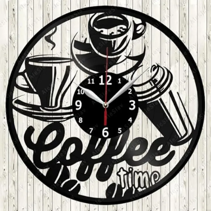 Coffee Cups Clock Vinyl Record Wall Clock Kitchen Design Clock Coffee Bar Decor Gifts for Kitchen and Room Decoration