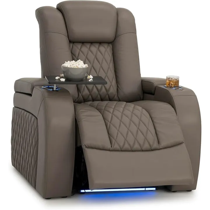 Seatcraft Diamante Zero-Gravity CoolZero Italian Leather Home Theater Seating, Power Headrest, Power Recline, Single Recliner, Gray